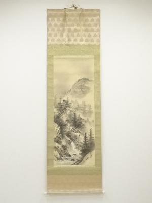 白峰筆　山水　肉筆絹本掛軸